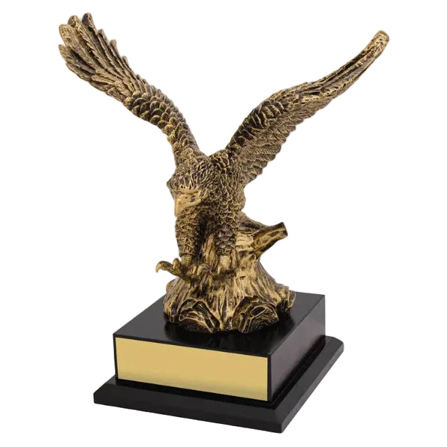 Bronze eagle sculpture on a black and gold base
