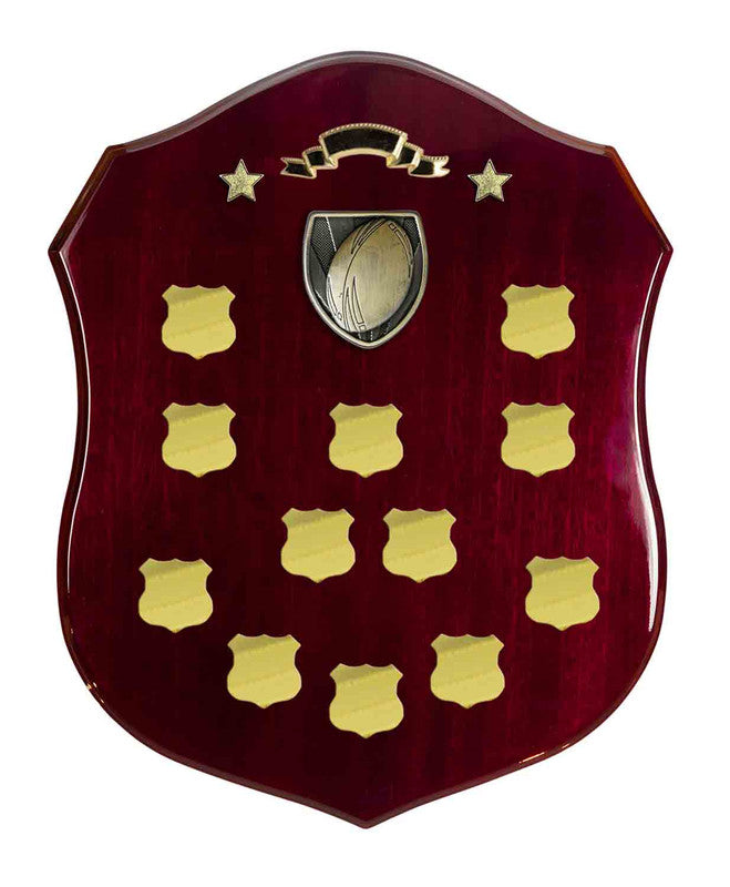 Shield with Rugby Trim 600mm Dark Cherry-Gold
